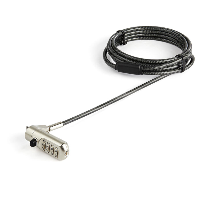 StarTech.com 6.6ft (2m) Laptop Cable Lock - Nano Slot Compatible 4 Digit Combination Security Cable Lock - Anti-Theft Vinyl Coated Steel Cable Lock for Nano Slot Computer/Device - TAA, 2 m, Kensington, Combination lock, Black, Stainless steel
