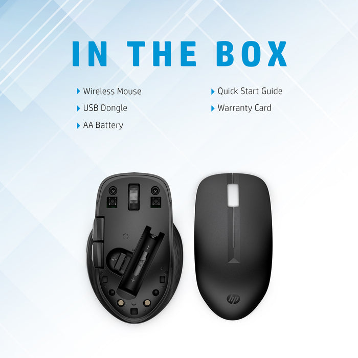 HP 435 Multi-Device Wireless Mouse, Ambidextrous, RF Wireless + Bluetooth, 4000 DPI, Black