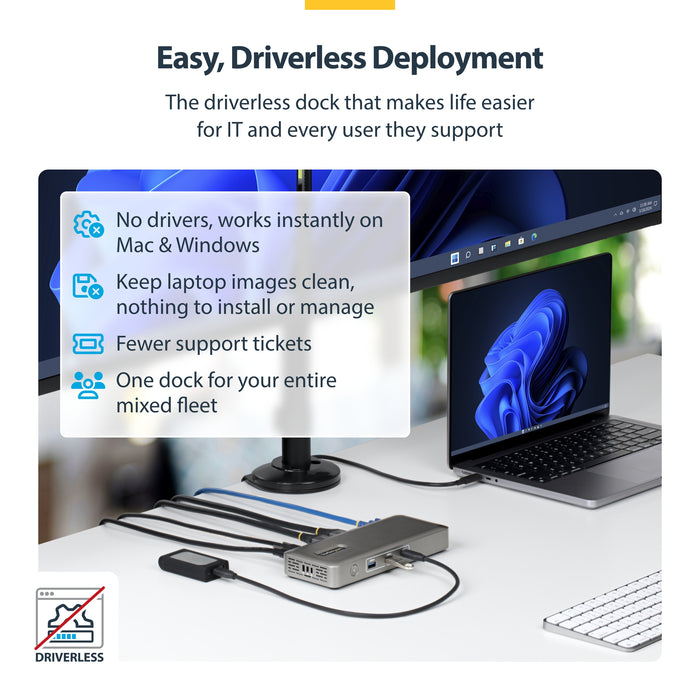 StarTech.com USB4 Docking Station, Driverless Dual 4K 144Hz for Mac and Windows, Universal USB-C Dock with DisplayPort, 100W PD and 2.5GbE, Wired, USB4, 10,100,1000,2500 Mbit/s, Grey, 10 Gbit/s, 8K Ultra HD