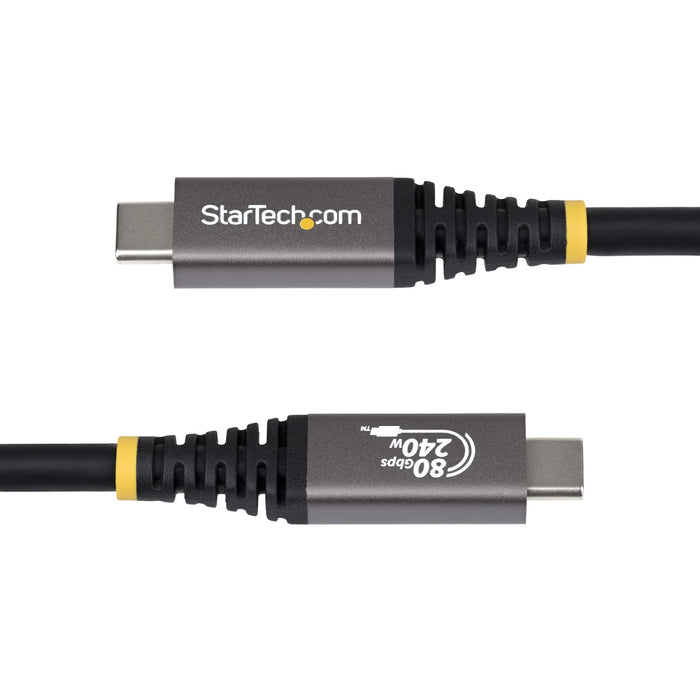 StarTech.com 50cm (1.6ft) USB4 Cable, 80Gbps, USB-IF Certified USB-C Cable, 240W PD, 8K 120Hz/4K 240Hz DP2.1 DP80, TPE Jacket, Thunderbolt 4 Compatible - Black USB-C Cord, 0.5 m, USB C, USB C, USB4 Gen 4x2, 80 Gbit/s, Black