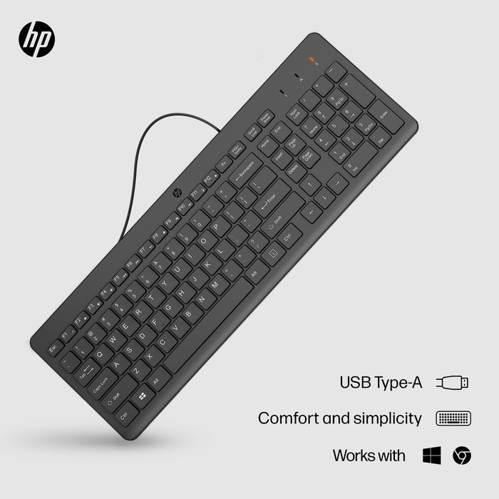 HP 150 Wired Keyboard, Full-size (100%), Wired, USB, Black