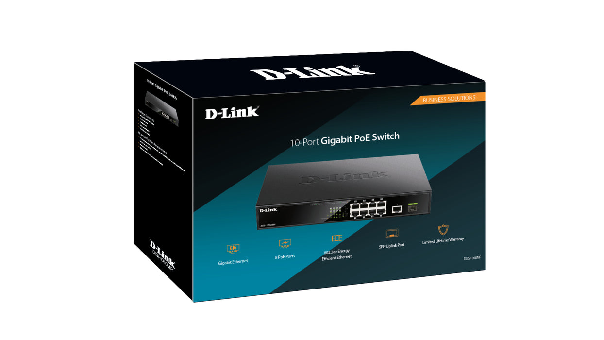 D-Link 10-Port Gigabit PoE Unmanaged Switch, Unmanaged, Gigabit Ethernet (10/100/1000), Full duplex, Power over Ethernet (PoE), Rack mounting, 1U