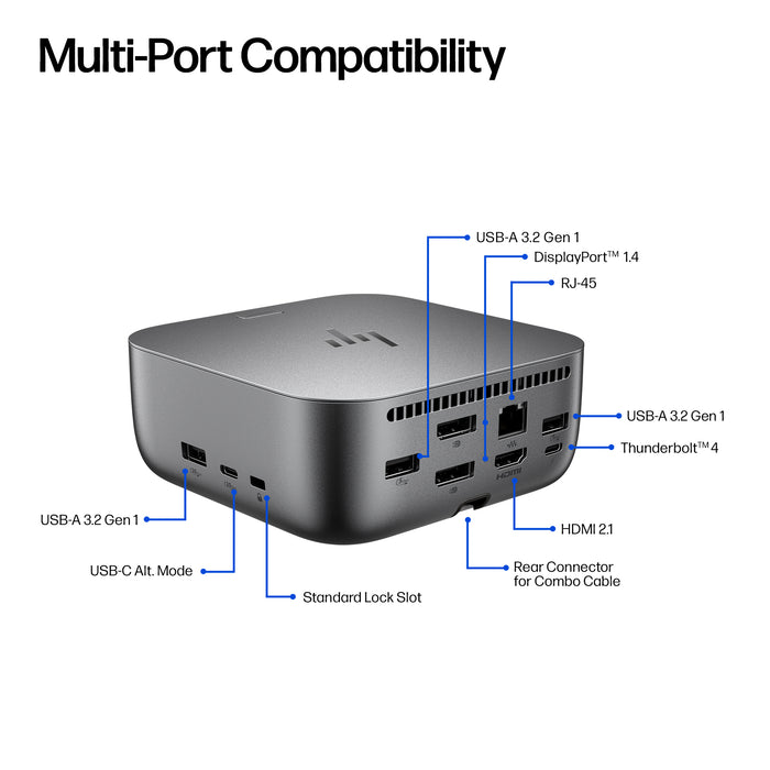 HP Thunderbolt 4 100W G6 Dock, Wired, Thunderbolt 4, 100 W, 10,100,1000,2500 Mbit/s, Grey, 5K Ultra HD
