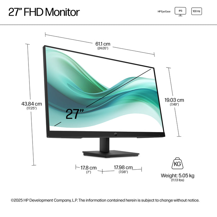 HP Series 3 Pro 27 inch FHD Monitor - 327pf, 68.6 cm (27"), 1920 x 1080 pixels, Full HD, LCD, 5 ms, Black