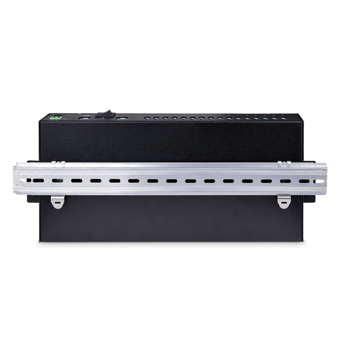 StarTech 16-Port Industrial USB 3.0 Hub 5Gbps, Metal, DIN/Surface/Rack Mountable, ESD Protection, Terminal Block Power, up to 120W Shared USB Charging, Dual-Host Hub/Switch , TAA
