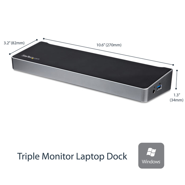 StarTech.com Triple-Monitor USB 3.0 Docking Station - 1x HDMI - 2x DisplayPort, Wired, USB 3.2 Gen 1 (3.1 Gen 1) Type-A, 3.5 mm, USB Type-A, 10,100,1000 Mbit/s, IEEE 802.3, IEEE 802.3ab, IEEE 802.3u