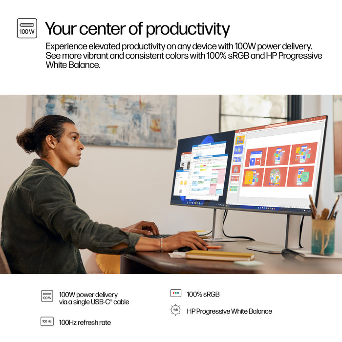 HP Series 5 Pro 27 inch QHD USB-C Monitor - 527pu, 68.6 cm (27"), 2560 x 1440 pixels, Quad HD, LCD, 5 ms, Black