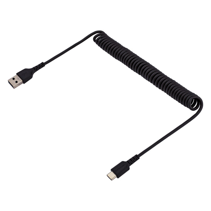 StarTech.com 3.3ft (1m) USB-A to USB-C Fast Charging Cable, Rugged, Coiled, Charge & Sync, 3A, USB 2.0, TPE Jacket and Aramid Fiber - USB Charging Cord, 1 m, USB A, USB C, USB 2.0, 0.48 Gbit/s, Black