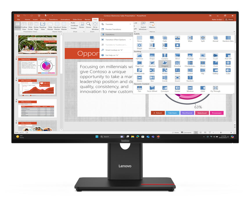 Lenovo ThinkVision T27-40 Monitor, 68.6 cm (27"), 1920 x 1080 pixels, Full HD, LED, 6 ms, Black