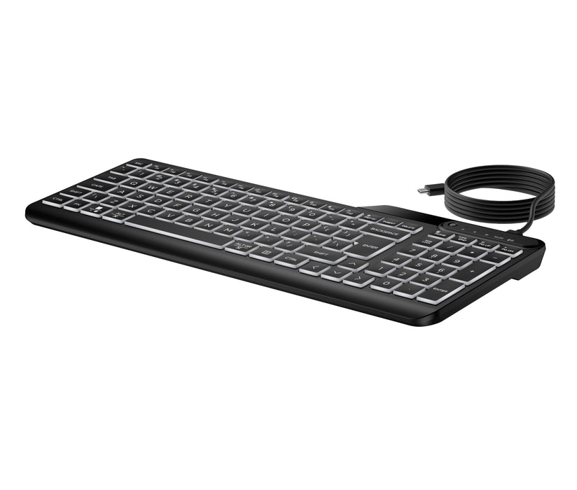 HP 405 Multi-Device Backlit Wired Keyboard, Full-size (100%), Wired, USB, Membrane, Black