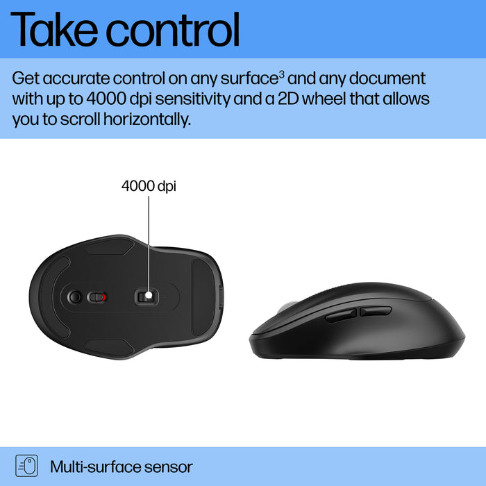 HP 515 Ultra-Fast Rechargeable Wireless Mouse, Ambidextrous, RF Wireless, 4000 DPI, Black