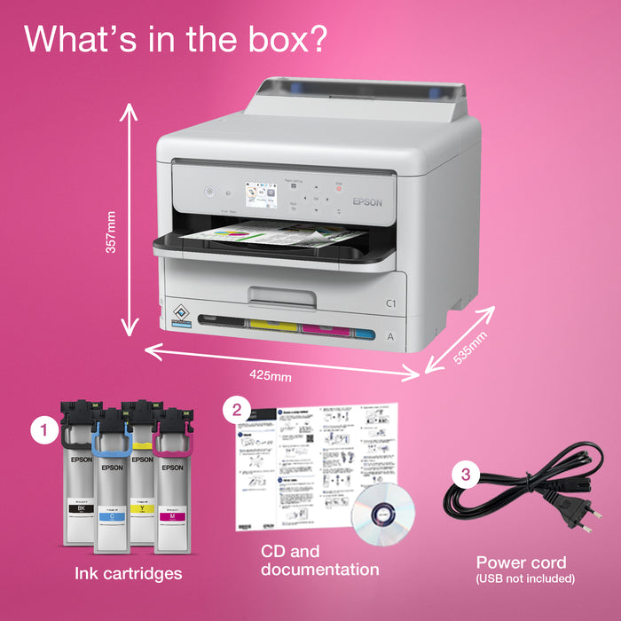 Epson WF-C5390DW, Colour, 4800 x 1200 DPI, 4, A4, 75000 pages per month, 34 ppm
