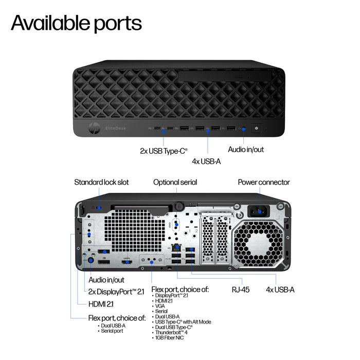 HP EliteDesk 8 G1i AI, Intel Core Ultra 7, 265, 16 GB, DDR5-SDRAM, 1 TB, Windows 11 Pro