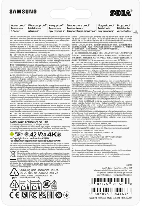 Samsung MB-MD256S, 256 GB, MicroSDXC, Class 10, UHS-I, 180 MB/s, 130 MB/s