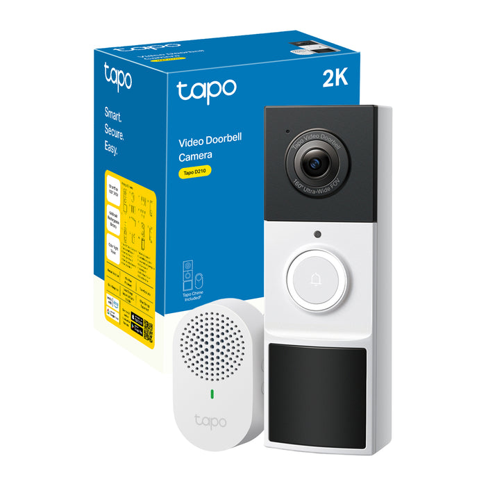 TP-Link Tapo Video Doorbell Camera, Black, White, IP65, 150°, IR, Wall, Tapo Care Cloud Storage Services