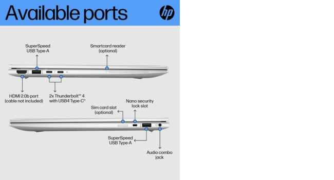 HP EliteBook 1040 14 G10, Intel® Core™ i7, 1.8 GHz, 35.6 cm (14"), 1920 x 1200 pixels, 16 GB, 512 GB