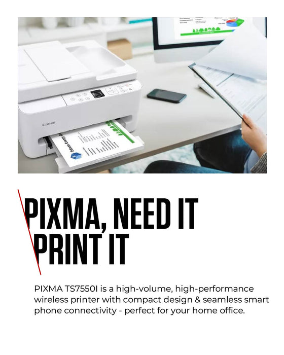 Canon PIXMA TS7550i, Inkjet, Colour printing, 1200 x 1200 DPI, A4, Direct printing, White