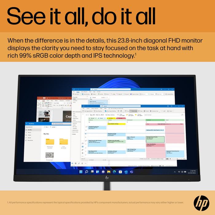 HP E-Series E24 G5 FHD No Stand Monitor, 60.5 cm (23.8"), 1920 x 1080 pixels, Full HD, LCD, 5 ms, Black