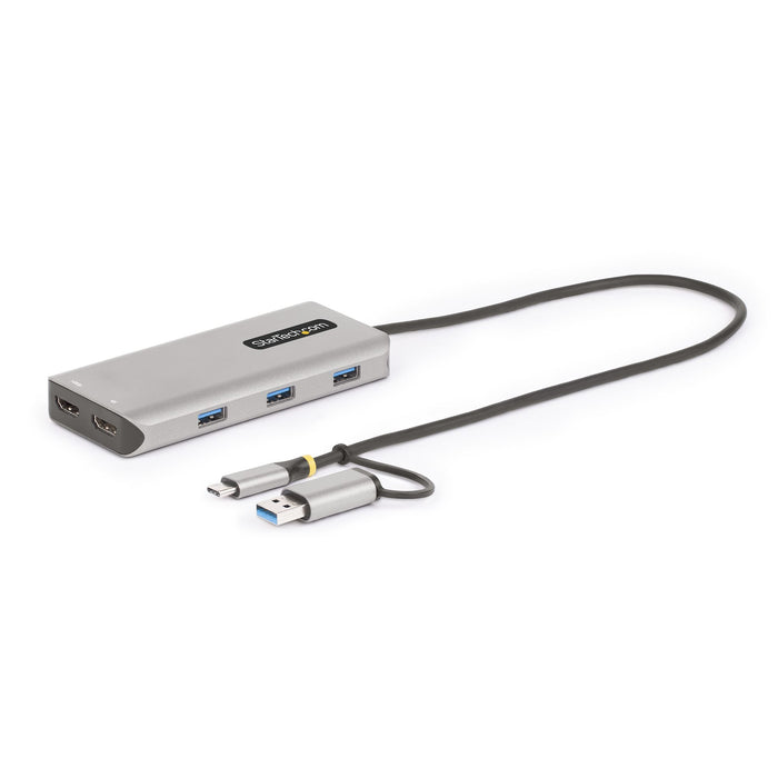 StarTech USB-C to Dual-HDMI Adapter, USB-C/A to 2x HDMI (1x 4K30, 1x 1080p), 3X USB-A 5Gbps Hub, USB to HDMI Converter