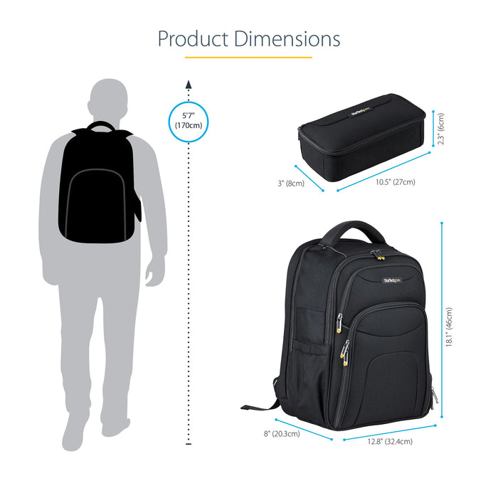 StarTech.com 17.3" Laptop Backpack with Removable Accessory Organizer Case - Professional IT Tech Backpack for Work/Travel/Commute - Ergonomic Computer Bag - Durable Ballistic Nylon - Notebook/Tablet Pockets, Backpack, 43.9 cm (17.3"), 1.5 kg