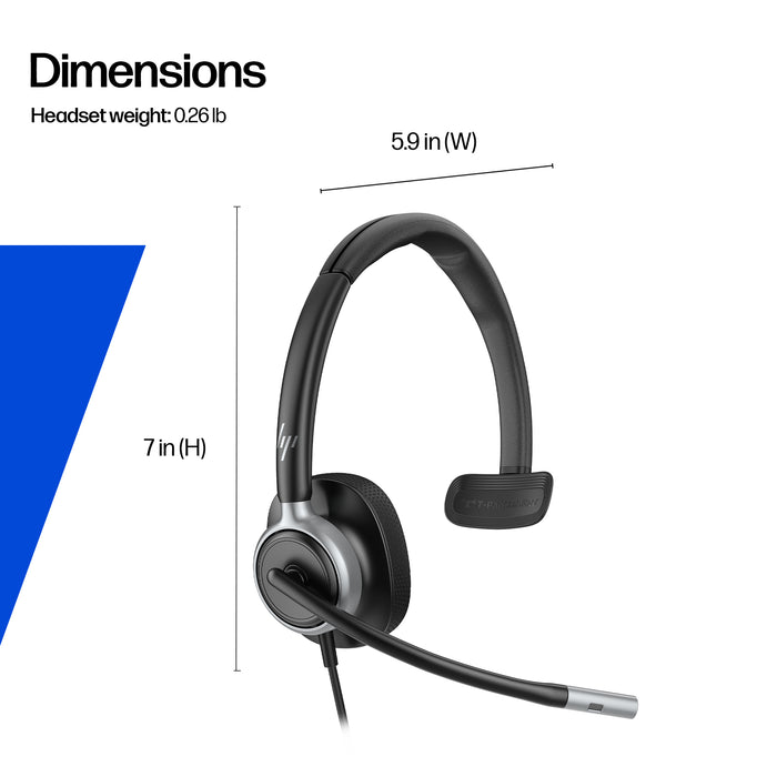 HP Poly Mission 615 Monaural USB Wired Headset (Bulk), Wired, Office/Call center, 117.5 g, Headset, Black