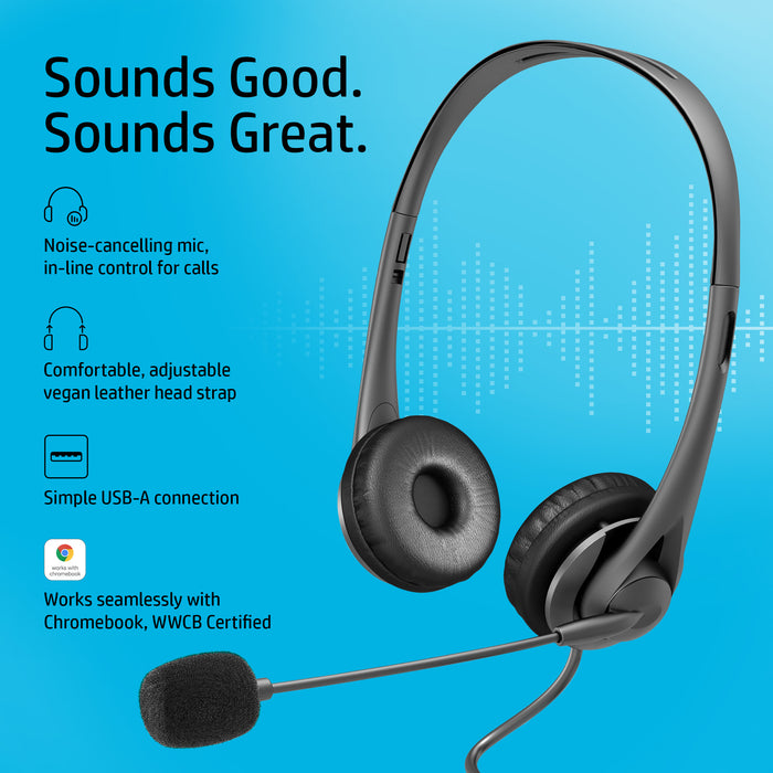 HP Stereo USB Headset G2, Wired, Office/Call center, 90 g, Headset, Black