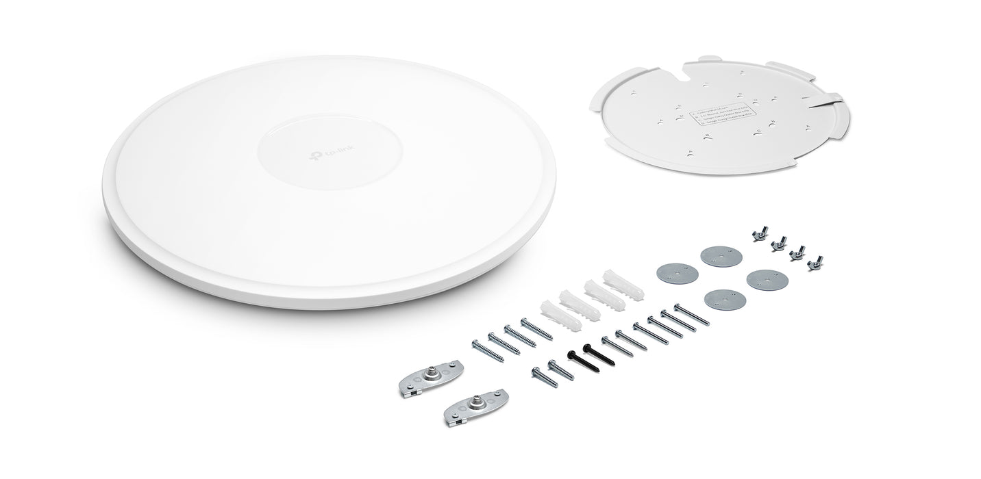 TP-Link Omada BE9300 Ceiling Mount Tri-Band Wi-Fi 7 Access Point, 2.4 GHz, 5 GHz, 6 GHz, 9300 Mbit/s, SNMP, SNMPv2, SNMPv3, WPA-Enterprise, WPA-Personal, WPA2-Enterprise, WPA2-Personal,..., 2500 Mbit/s