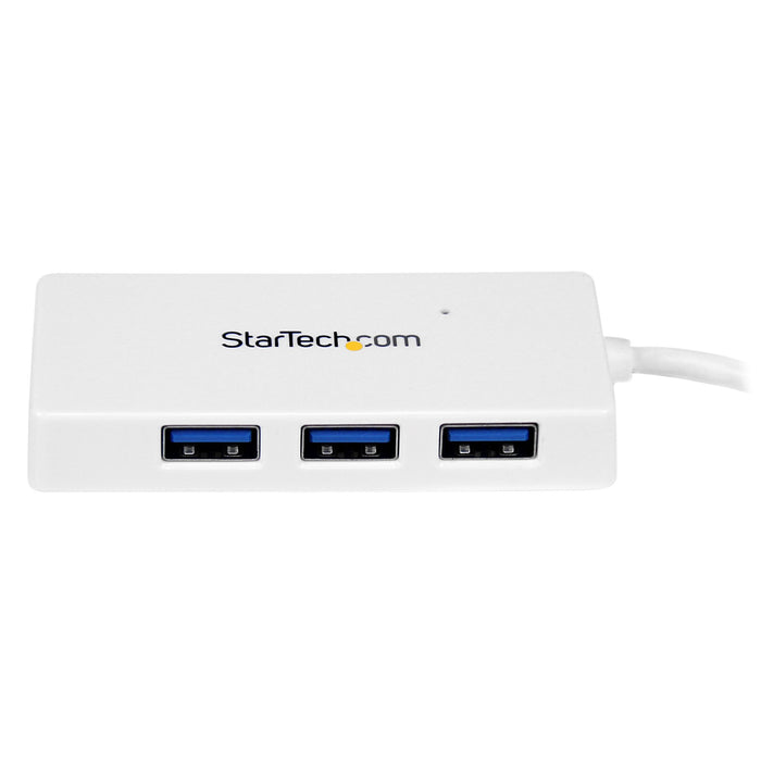 StarTech.com Portable 4 Port SuperSpeed Mini USB 3.0 Hub - White~Portable 4 Port SuperSpeed Mini USB 3.0 Hub - 5Gbps - White, USB 3.2 Gen 1 (3.1 Gen 1) Type-A, USB 3.2 Gen 1 (3.1 Gen 1) Type-A, 5000 Mbit/s, White, Plastic, Power