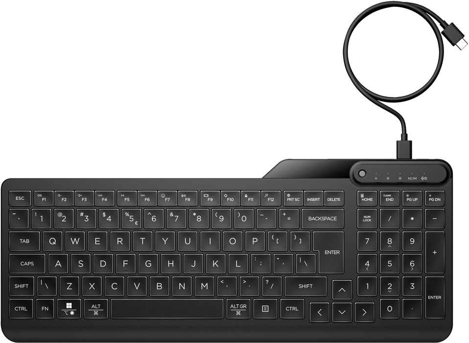 HP 405 Multi-Device Backlit Wired Keyboard, Full-size (100%), Wired, USB, Membrane, Black