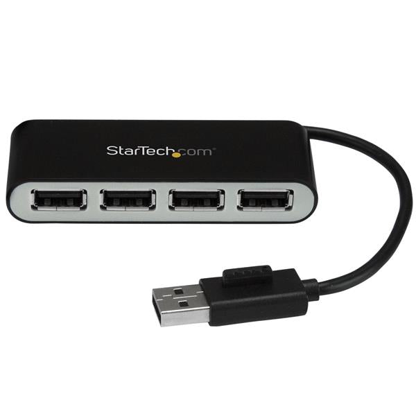 StarTech.com 4-Port Portable USB 2.0 Hub with Built-in Cable, USB 2.0, USB 2.0, 480 Mbit/s, Black, Silver, Plastic, China