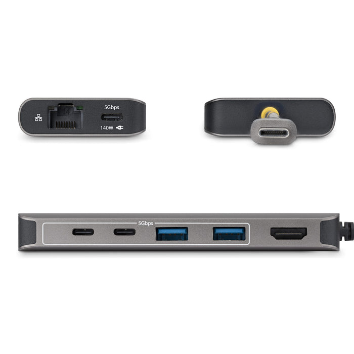 StarTech.com USB-C to HDMI Multiport Adapter with 140W PD Charging, 4K 60Hz, 5-Port USB 5Gbps Hub, GbE, Type-C Mini Dock for MacBook / Dell / Thinkpad / HP, Wired, USB 3.2 Gen 1 (3.1 Gen 1) Type-C, 140 W, 10,100,1000 Mbit/s, Grey, 5 Gbit/s