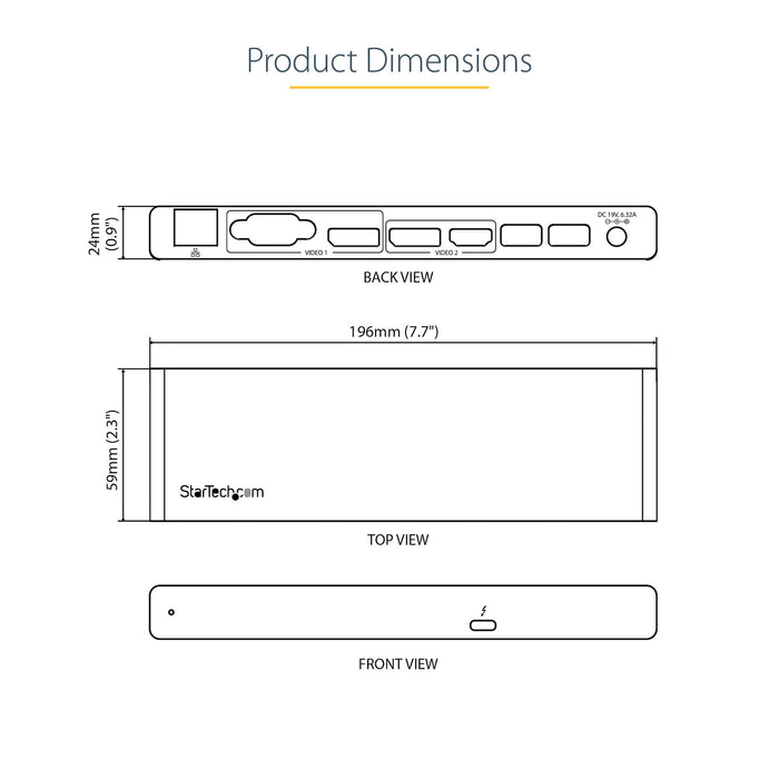 StarTech.com Thunderbolt 3 Dock - Dual 4K 60Hz Monitor TB3 Laptop Docking Station with DisplayPort, HDMI & 1080p VGA - 85W Power Delivery & Charging - 2x USB-A, Ethernet - Mac & Windows (TB3DK2DHVUE)