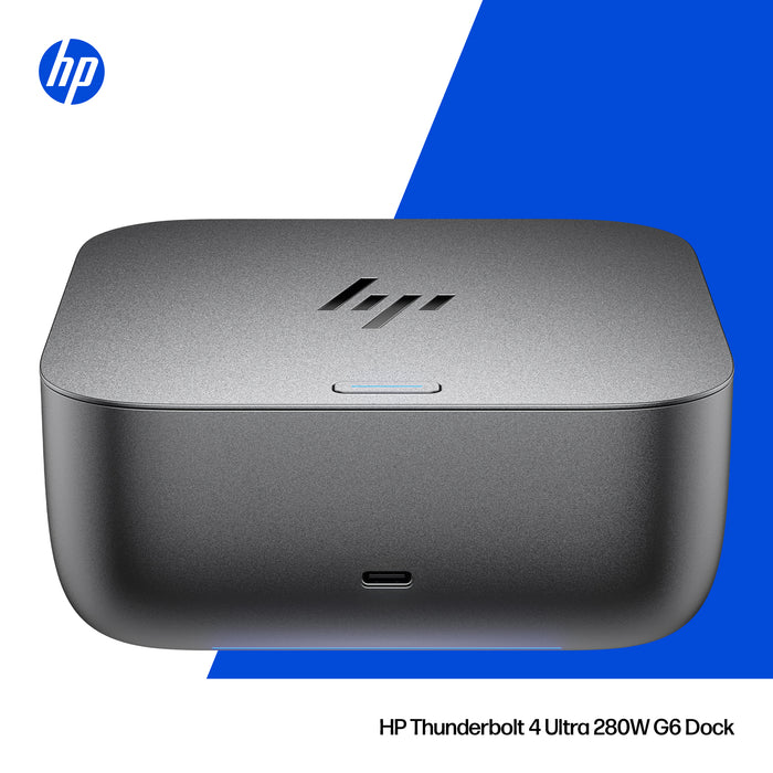 HP Thunderbolt 4 Ultra 280W G6 Dock, Wired, Thunderbolt 4, 280 W, 10,100,1000,2500 Mbit/s, Grey, 8K Ultra HD