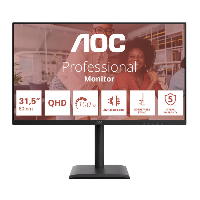 AOC E4 Q32E4U, 80 cm (31.5"), 2560 x 1440 pixels, Quad HD, LED, 4 ms, Black