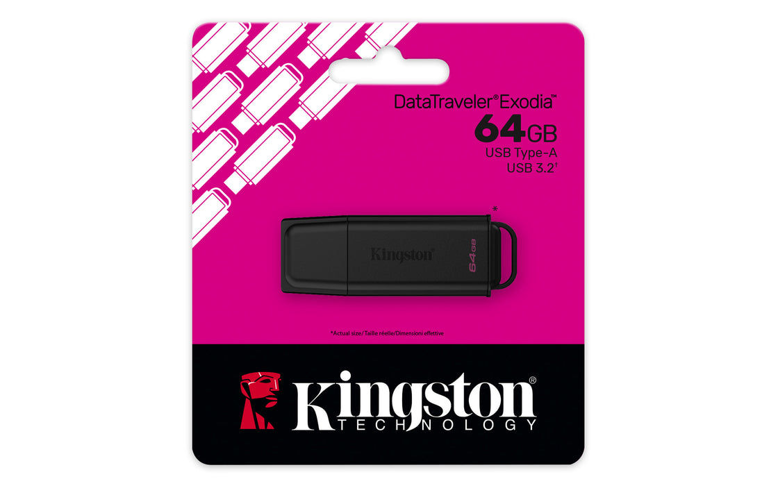 Kingston Technology DataTraveler 64GB Portable USB 3.2 Gen 1 Exodia Black, 64 GB, USB Type-A, 3.2 Gen 1 (3.1 Gen 1), Cap, 8.96 g, Black