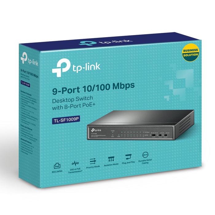 TP-Link 9-Port 10/100Mbps Desktop Switch with 8-Port PoE+, Unmanaged, Fast Ethernet (10/100), Full duplex, Power over Ethernet (PoE), Wall mountable
