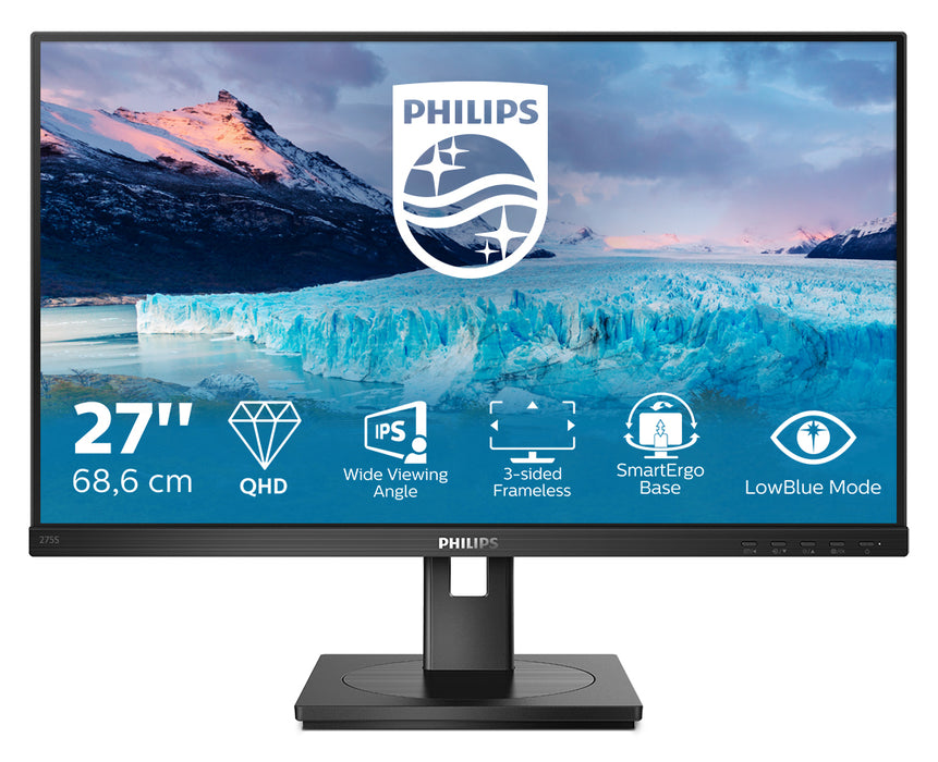 Philips S Line 275S1AE/00, 68.6 cm (27"), 2560 x 1440 pixels, 2K Ultra HD, LCD, 4 ms, Black