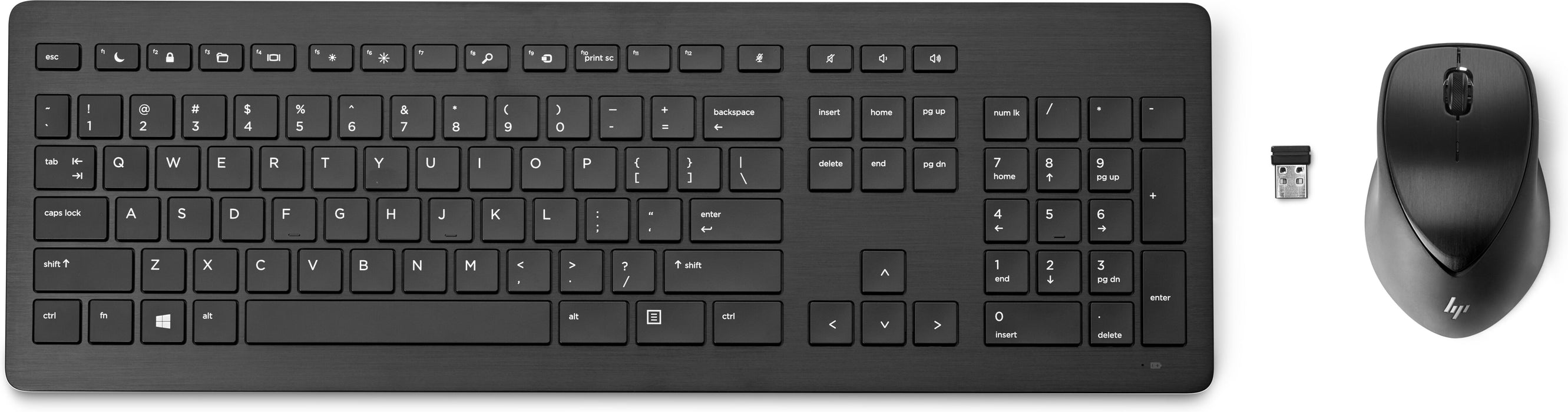 HP Wireless Rechargeable 950MK Mouse and Keyboard, Full-size (100%), Wireless, RF Wireless, Mechanical, Black, Mouse included