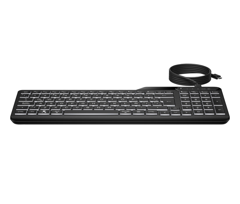 HP 405 Multi-Device Backlit Wired Keyboard, Full-size (100%), Wired, USB, Membrane, Black