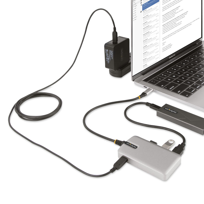 StarTech 4-Port USB-C Hub with USB-C DP Alt Mode Video Output 4K 60Hz - 3x USB-A, 1x USB Type-C, 100W Power Delivery Pass-Through, USB 3.2 10Gbps, 1ft/30cm Cable, Portable USB Hub (HB31C3A1CDPPD3)