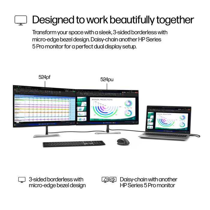 HP Series 5 Pro 23.8 inch FHD USB-C Monitor - 524pu, 60.5 cm (23.8"), 1920 x 1080 pixels, Full HD, LCD, 5 ms, Black, Silver