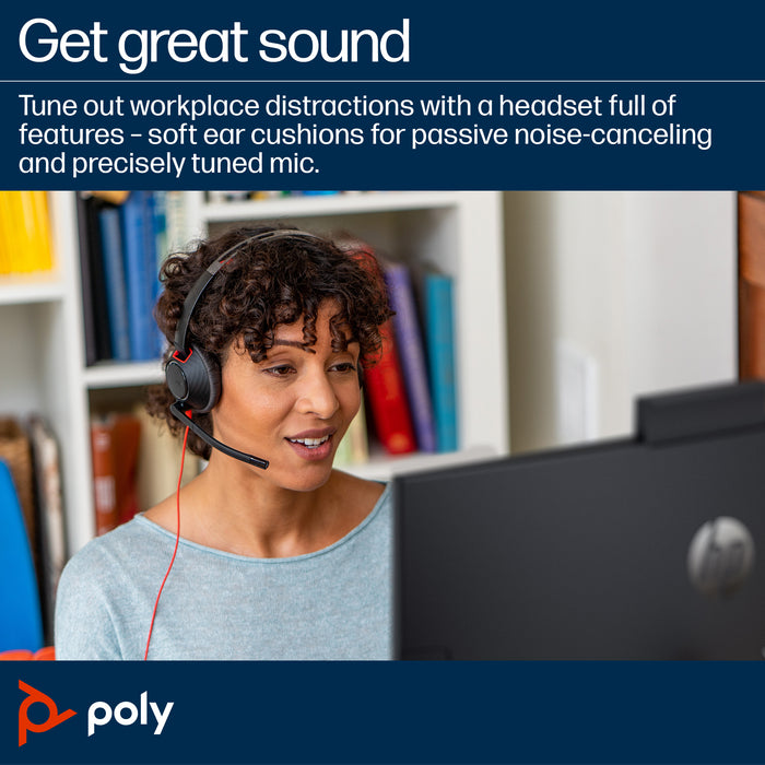 HP Poly Blackwire 5210 Monaural USB-C Headset +3.5mm Plug +USB-C/A Adapter, Wired, Office/Call center, 125.4 g, Headset, Black