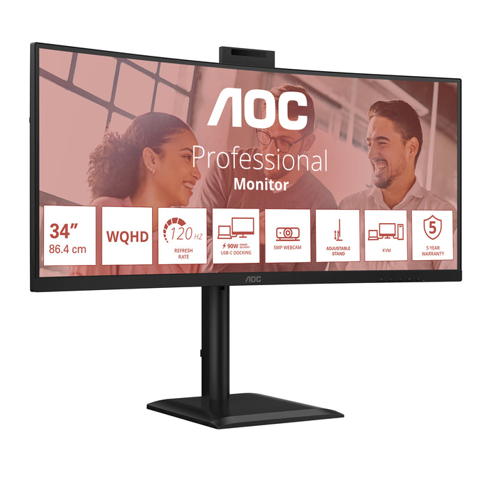 AOC E4 CU34E4CW, 86.4 cm (34"), 3440 x 1440 pixels, UltraWide Quad HD, LED, 4 ms, Black