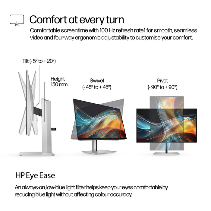 HP Series 7 Pro 23.8 inch FHD Monitor - 724pf, 60.5 cm (23.8"), 1920 x 1080 pixels, Full HD, LCD, 5 ms, Black, Silver