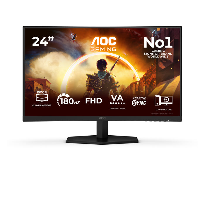 AOC G4 23.6" VA FHD 180Hz, 59.9 cm (23.6"), 1920 x 1080 pixels, Full HD, LCD, 4 ms, Black, Red