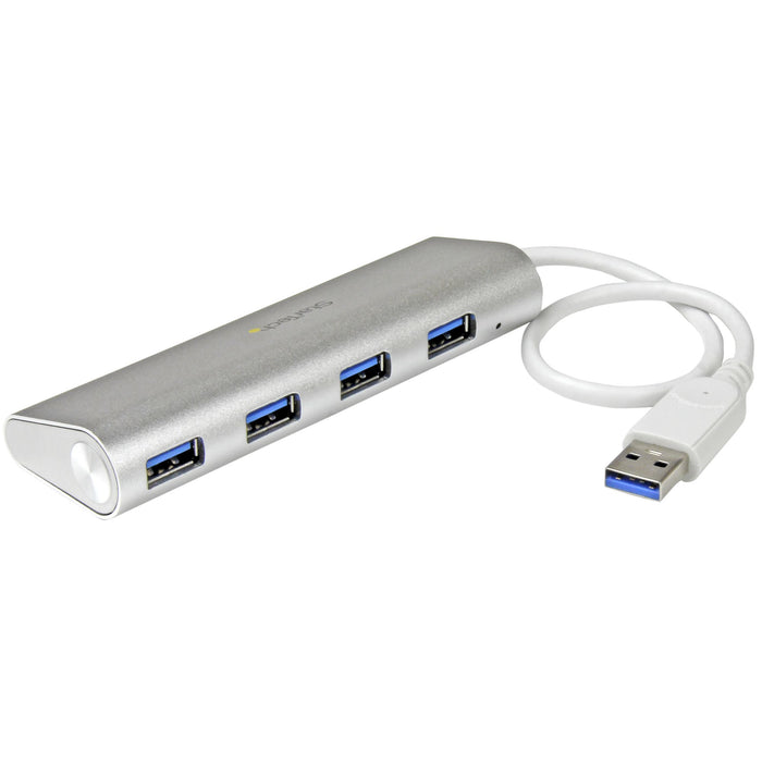 StarTech.com 4-Port USB Hub, USB A to 4x USB-A Ports, USB 5Gbps, Rugged Design, Bus-Powered, Portable Laptop USB 3.0 Hub, USB 3.2 Gen 1 (3.1 Gen 1) Type-A, USB 3.2 Gen 1 (3.1 Gen 1) Type-A, 5000 Mbit/s, Silver, White, Aluminium, Plastic, Power