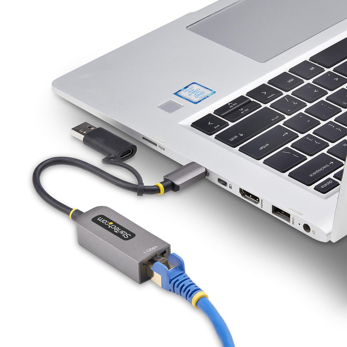 StarTech.com USB-C to Ethernet Adapter with USB-A Dongle, 10/100/1000Mbps, USB 3.0 to Gigabit Ethernet Network Adapter, 6in/15cm Attached Cable, USB GbE Adapter, Wired, USB Type-A/USB Type-C, Ethernet, 5000 Mbit/s, Grey