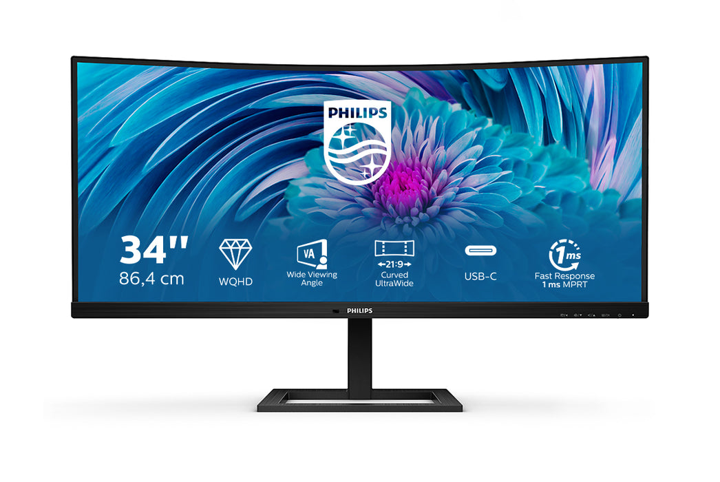 Philips E Line 346E2CUAE/00, 86.4 cm (34"), 3440 x 1440 pixels, Wide Quad HD+, LCD, 4 ms, Black