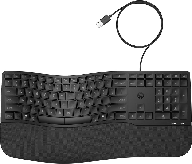 HP 485 Comfort Wired Keyboard, Full-size (100%), Wired, USB, Membrane, Black