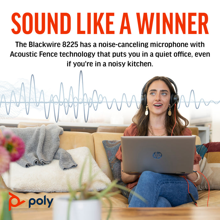 HP Poly Blackwire 8225 Stereo USB-C Headset +USB-C/A Adapter, Wired, Office/Call center, 187 g, Headset, Black
